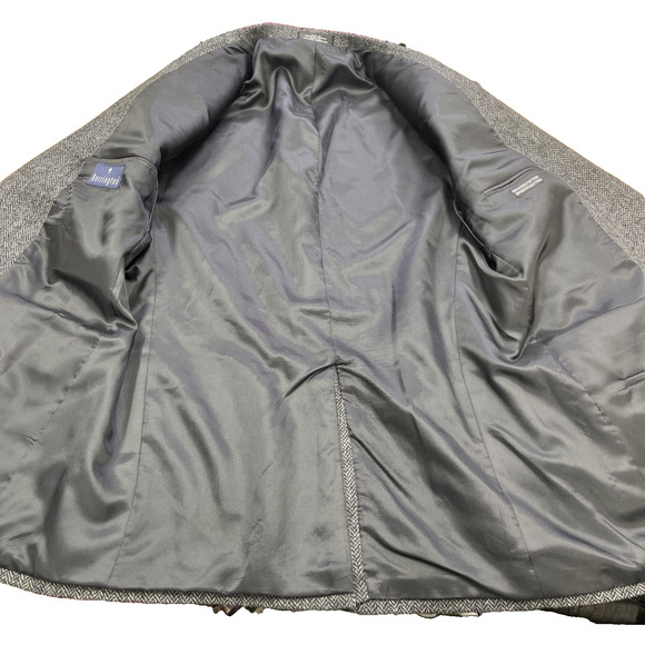 Vintage Barrington Herringbone Tweed Wool Sport Coat Jacket 44L Two Button Gray - Picture 7 of 16